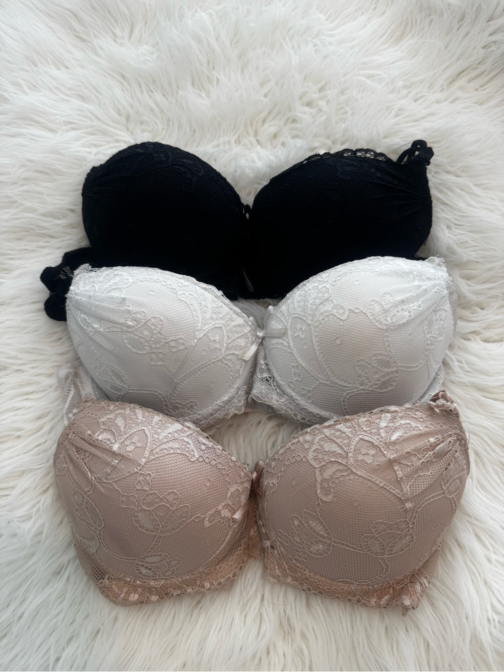 3-Pack Lace Strapless Bras — Black, White, Nude